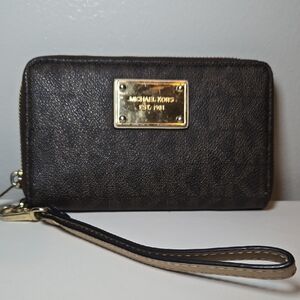 Michael Kors Dark Brown Wristlet with Gold Accents